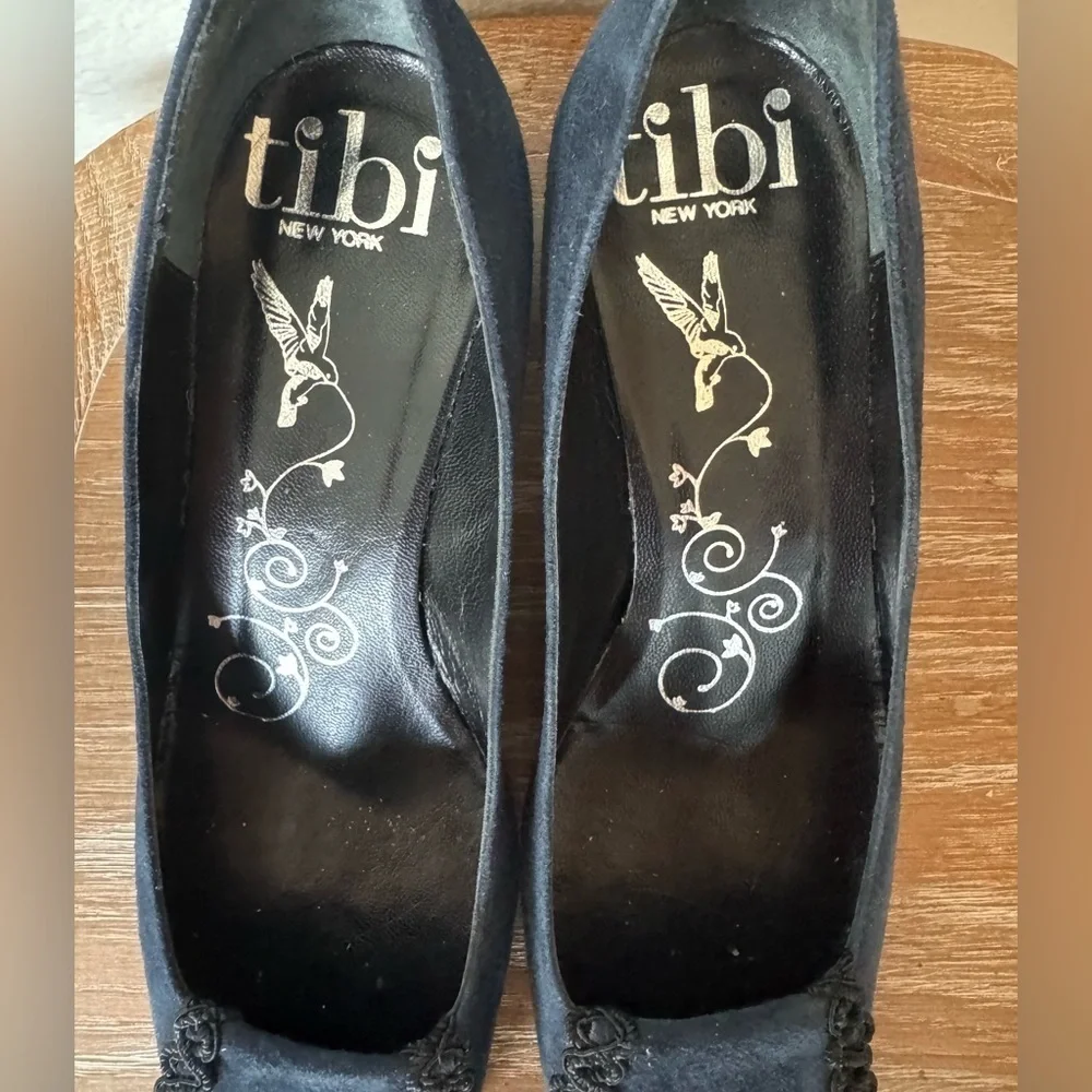 Tibi Odessa Suede Low Block Heels in Midnight Blue - Picture 6 of 7